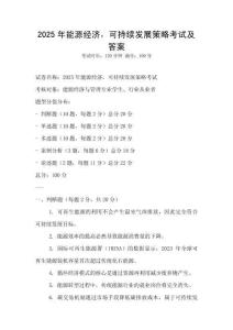 2025年能源經濟，可持續發展策略考試及答案