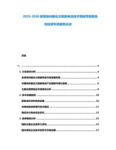 2025-2030新型染料敏化太陽能電池技術領域考察報告和投資布局聚焦論述