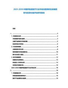 2025-2030中國呼吸道醫療行業市場深度調研及發展趨勢與投資價值評估研究報告