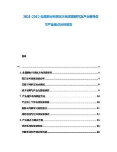 2025-2030金屬新材料研發方向深度研究及產業鏈升級與產業痛點分析報告