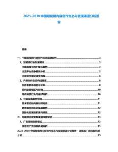 2025-2030中國(guó)短視頻內(nèi)容創(chuàng)作生態(tài)與變現(xiàn)渠道分析報(bào)告