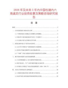 2026年及未來5年內中國柱端內六角緊定行業投資前景及策略咨詢研究報告