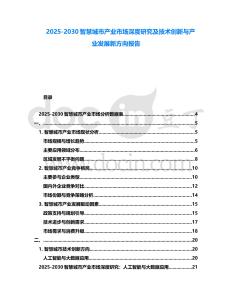 2025-2030智慧城市產(chǎn)業(yè)市場深度研究及技術(shù)創(chuàng)新與產(chǎn)業(yè)發(fā)展新方向報告