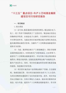 “十三五”重點項目-年產3萬噸錫金屬新建項目可行性研究報告