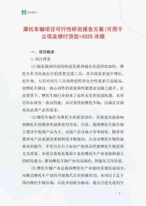 摩托車軸項目可行性研究報告方案(可用于立項及銀行貸款+2025詳細