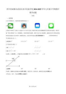 精品解析：四川省成都市武侯区西川实验学校2024-2025学年七年级下学期期中数学试题（原卷版）
