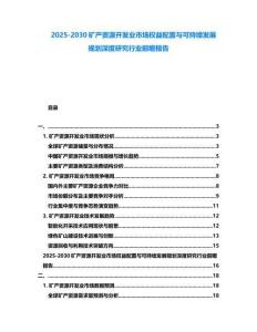 2025-2030礦產資源開發業市場權益配置與可持續發展規劃深度研究行業前瞻報告