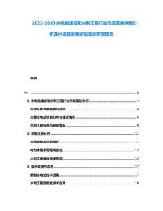 2025-2030水電站建設和水利工程行業市場現狀供需分析及水資源運營評估規劃研究報告