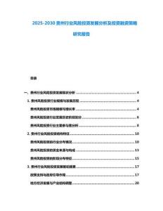 2025-2030貴州行業風險投資發展分析及投資融資策略研究報告