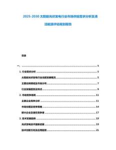 2025-2030太陽(yáng)能光伏發(fā)電行業(yè)市場(chǎng)供給需求分析及清潔能源評(píng)估規(guī)劃報(bào)告