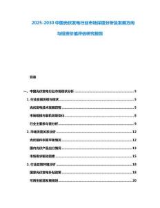 2025-2030中國光伏發(fā)電行業(yè)市場深度分析及發(fā)展方向與投資價值評估研究報告