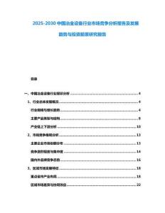 2025-2030中國冶金設備行業市場競爭分析報告及發展趨勢與投資前景研究報告