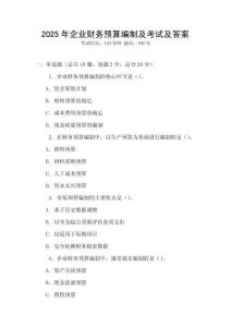 2025年企業(yè)財務預算編制及考試及答案