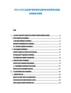 2025-2030文化遺產保護數字化保護技術應用考古發(fā)掘與修復技術管理