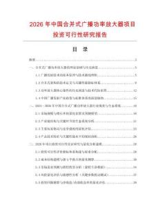 2026年中國合并式廣播功率放大器項(xiàng)目投資可行性研究報(bào)告