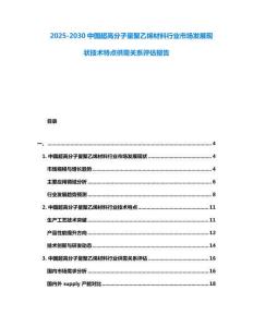 2025-2030中國超高分子量聚乙烯材料行業(yè)市場發(fā)展現(xiàn)狀技術(shù)特點(diǎn)供需關(guān)系評估報(bào)告