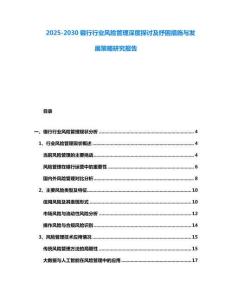 2025-2030銀行行業風險管理深度探討及紓困措施與發展策略研究報告