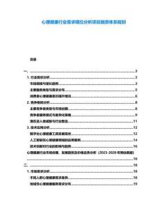 心理健康行業需求錯位分析項目融資體系規劃