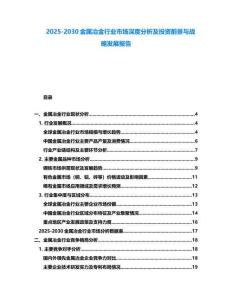 2025-2030金屬冶金行業(yè)市場深度分析及投資前景與戰(zhàn)略發(fā)展報告