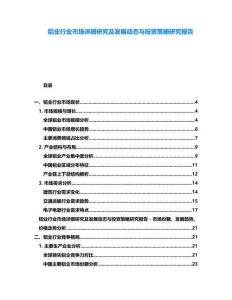 鋁業行業市場詳細研究及發展動態與投資策略研究報告