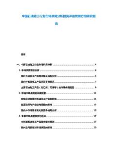 中國石油化工行業市場供需分析投資評估發展方向研究報告