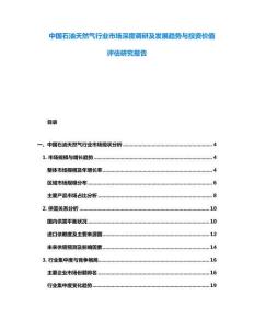 中國石油天然氣行業市場深度調研及發展趨勢與投資價值評估研究報告