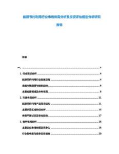 能源節約利用行業市場供需分析及投資評估規劃分析研究報告