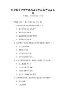 企業數字化轉型戰略及實施路徑考試及答案
