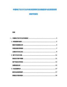 中國電子支付行業市場深度調研及發展趨勢與投資前景預測研究報告