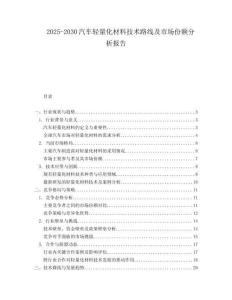 2025-2030汽車輕量化材料技術(shù)路線及市場份額分析報告
