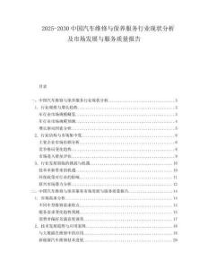 2025-2030中國汽車維修與保養(yǎng)服務行業(yè)現(xiàn)狀分析及市場發(fā)展與服務質(zhì)量報告