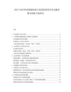 2025-2030鐘表眼鏡制造行業投資前景評估及融資模式創新方案研究