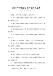 2026年注冊會計師考試模擬試卷