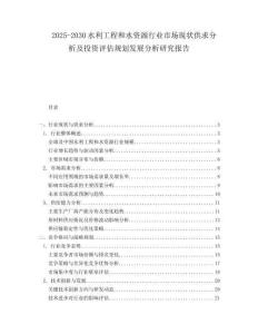 2025-2030水利工程和水資源行業市場現狀供求分析及投資評估規劃發展分析研究報告