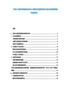 華東兒童玩具制造業(yè)深入調(diào)研及益智游戲與安全質(zhì)量策略書面報告