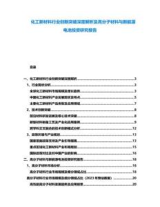 化工新材料行業創新突破深度解析及高分子材料與新能源電池投資研究報告