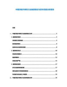 中國浮船升降機(jī)行業(yè)融資模式與資本回報分析報告