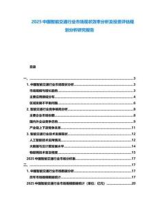 2025中國智能交通行業(yè)市場現(xiàn)狀效率分析及投資評估規(guī)劃分析研究報告