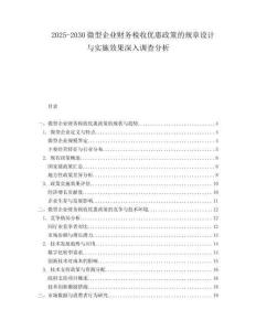 2025-2030微型企業(yè)財務(wù)稅收優(yōu)惠政策的規(guī)章設(shè)計與實施效果深入調(diào)查分析