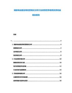 儲能電站建設(shè)商經(jīng)營模式分析行業(yè)政策競爭格局投資收益規(guī)劃報告