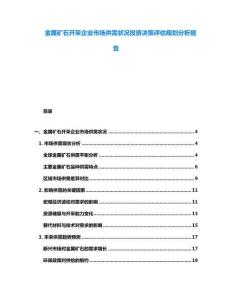 金屬礦石開采企業(yè)市場供需狀況投資決策評估規(guī)劃分析報告