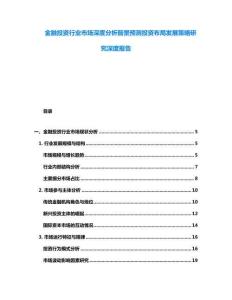 金融投資行業(yè)市場(chǎng)深度分析前景預(yù)測(cè)投資布局發(fā)展策略研究深度報(bào)告