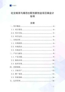 社交相親與婚戀匹配創新創業項目商業計劃書