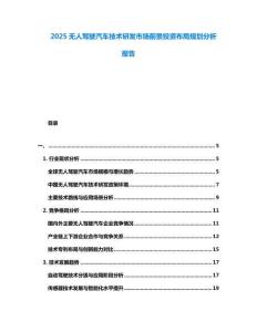 2025無人駕駛汽車技術研發市場前景投資布局規劃分析報告