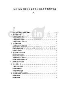 2025-2030制造業(yè)發(fā)展前景與風險投資策略研究報告