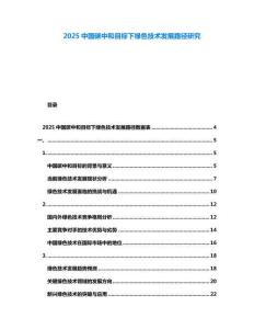 2025中國碳中和目標(biāo)下綠色技術(shù)發(fā)展路徑研究