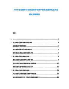 2026社交媒体行业算法推荐与用户粘性深度研究及商业模式创新报告