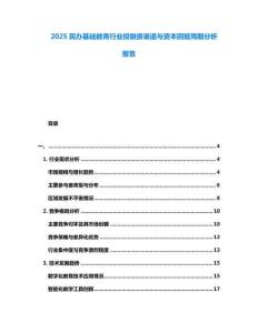 2025民辦基礎(chǔ)教育行業(yè)投融資渠道與資本回報周期分析報告