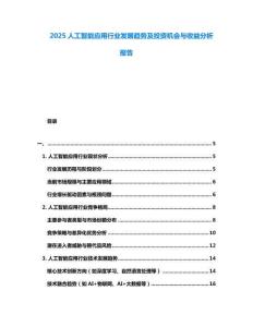 2025人工智能應(yīng)用行業(yè)發(fā)展趨勢及投資機會與收益分析報告