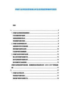供儲行業風險投資發展分析及投資融資策略研究報告